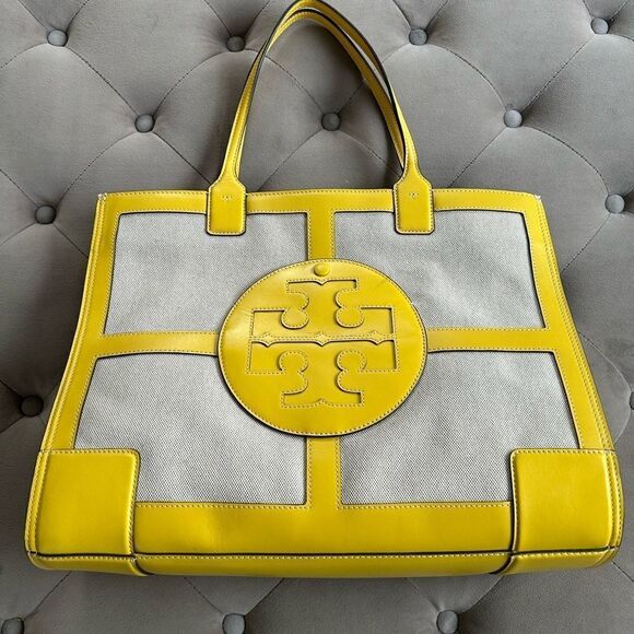 Tory Burch Handbags - Tory Burch Leather Trim Canvas Tote Bag yellow